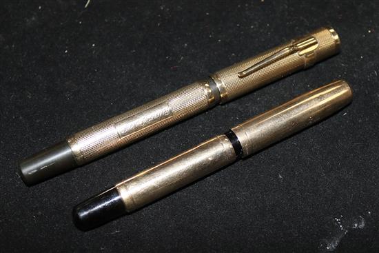 Two Watermans 9ct gold cased fountains pens